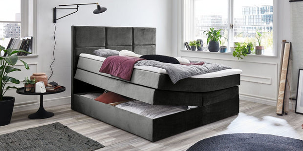Letto Boxspring con contenitore in velluto York Antracite (3)