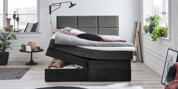 Letto Boxspring con contenitore in velluto York Antracite (4)