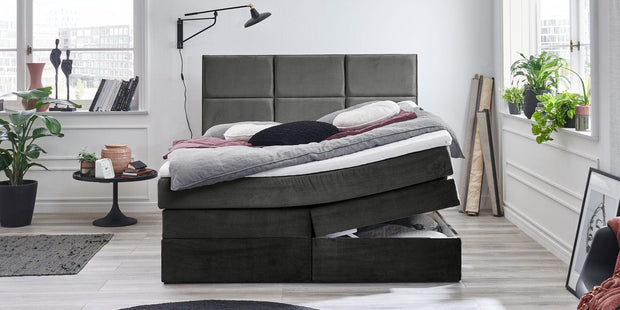 Letto Boxspring con contenitore in velluto York Antracite (5)
