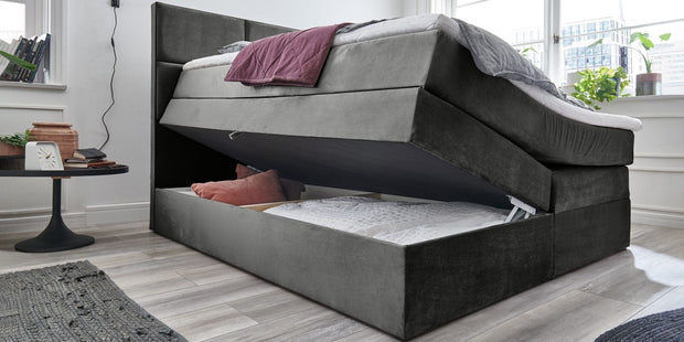 Letto Boxspring con contenitore in velluto York Antracite (6)