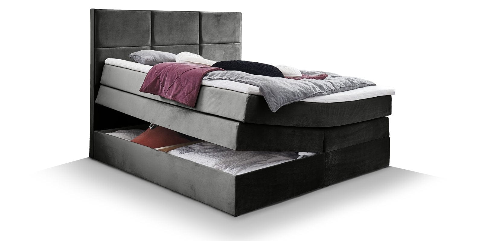 Letto Boxspring con contenitore in velluto York Antracite (8)