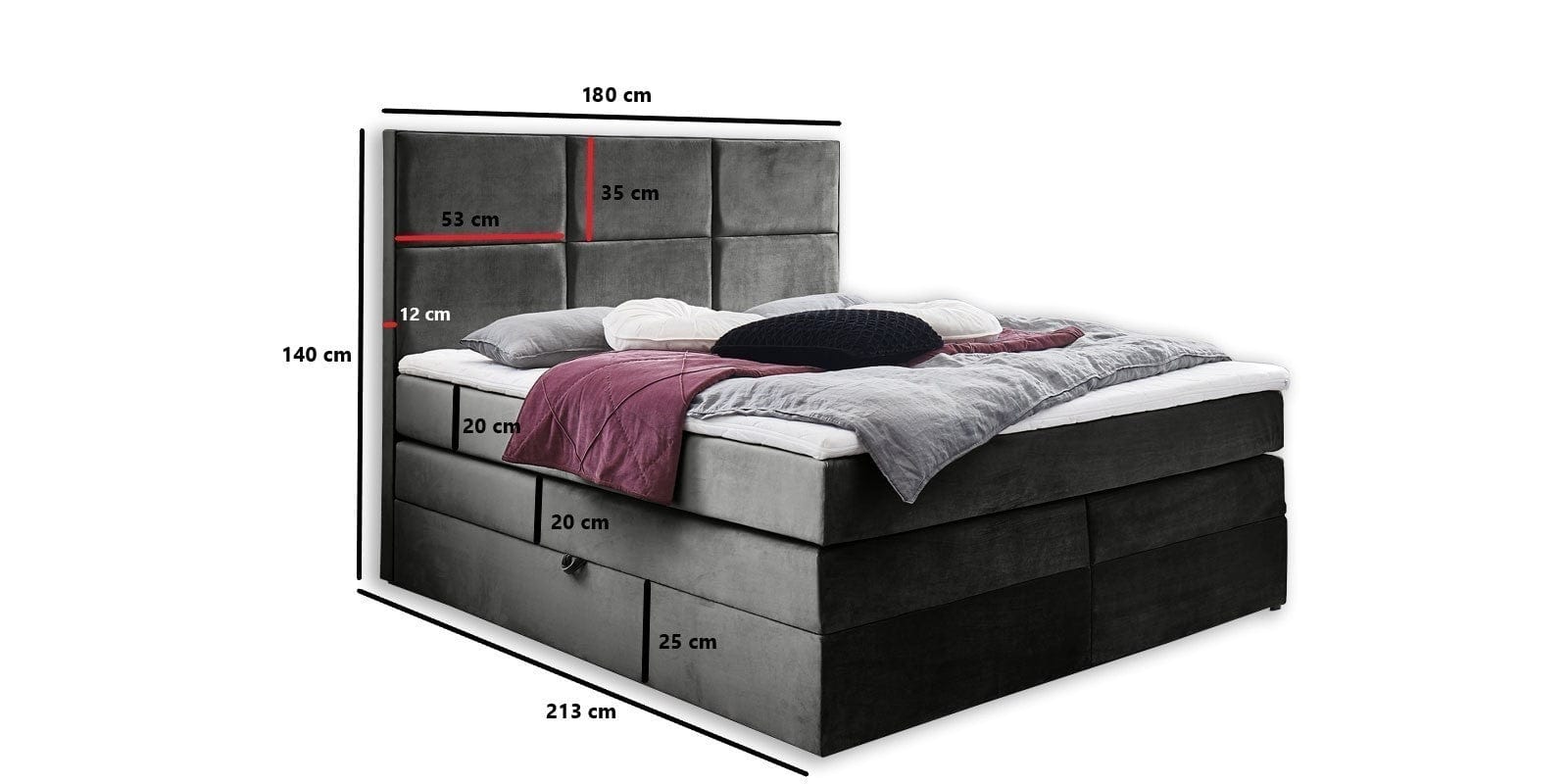 Letto Boxspring con contenitore in velluto York Antracite (10)
