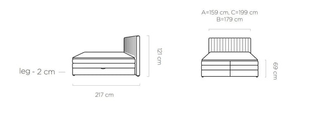 Letto Boxspring con contenitore Mina Grigio (4)