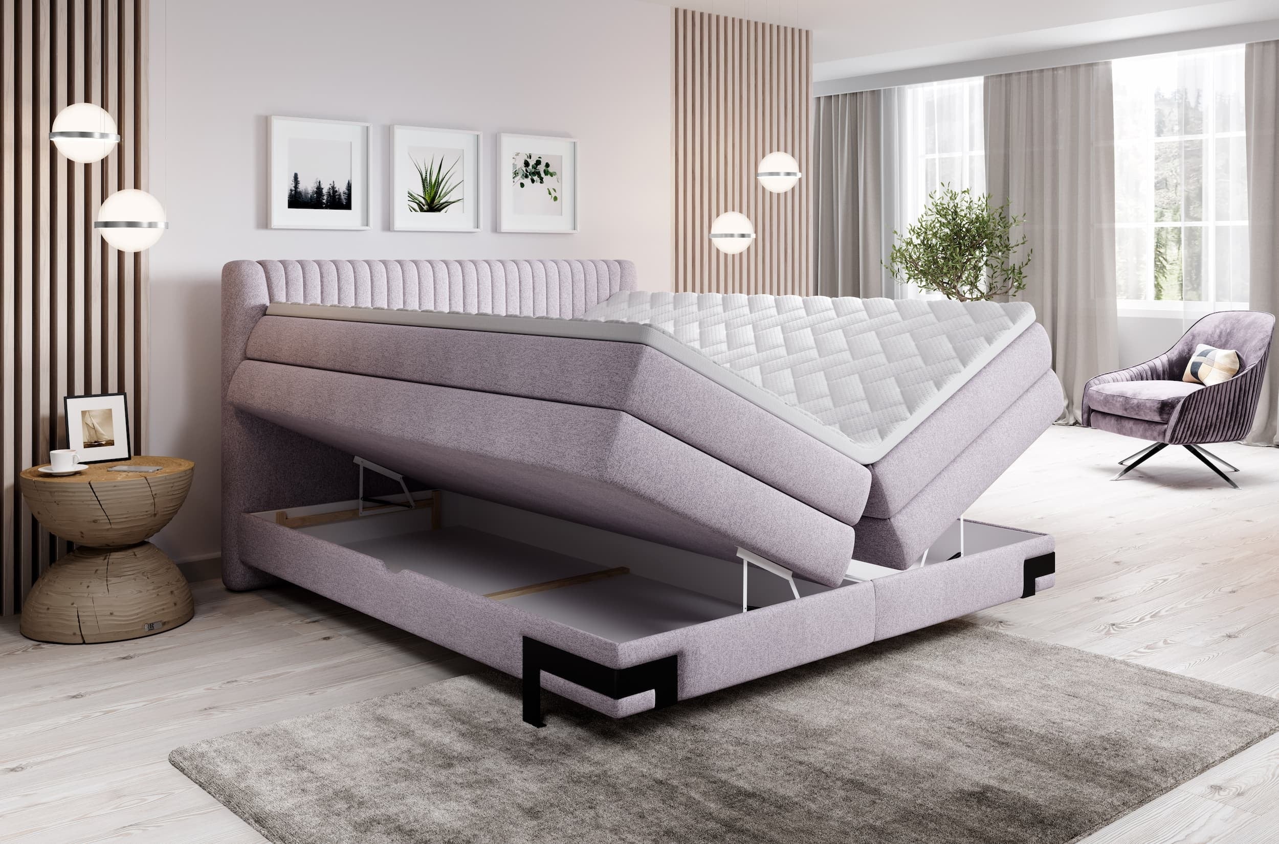 Letto Boxspring con contenitore Paliso Lilla (1)