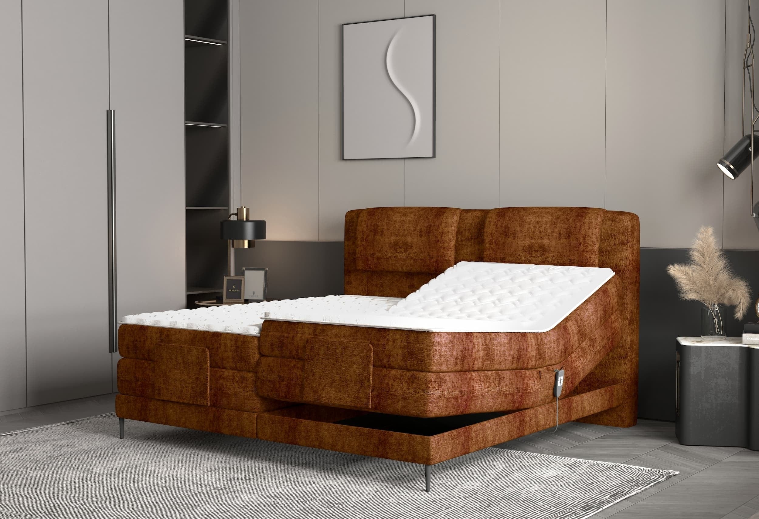 Letto Boxspring con regolabile mediante telecomando Waves Ruggine (1)