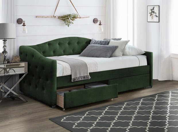 Letto da giorno con cassetti Alohari Verde & HLMP-PAT-DIVAN-SERTARE-ALOHA-DARK-GREEN