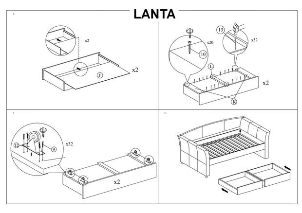 Letto da giorno con cassetti Lanton Grigio (2)