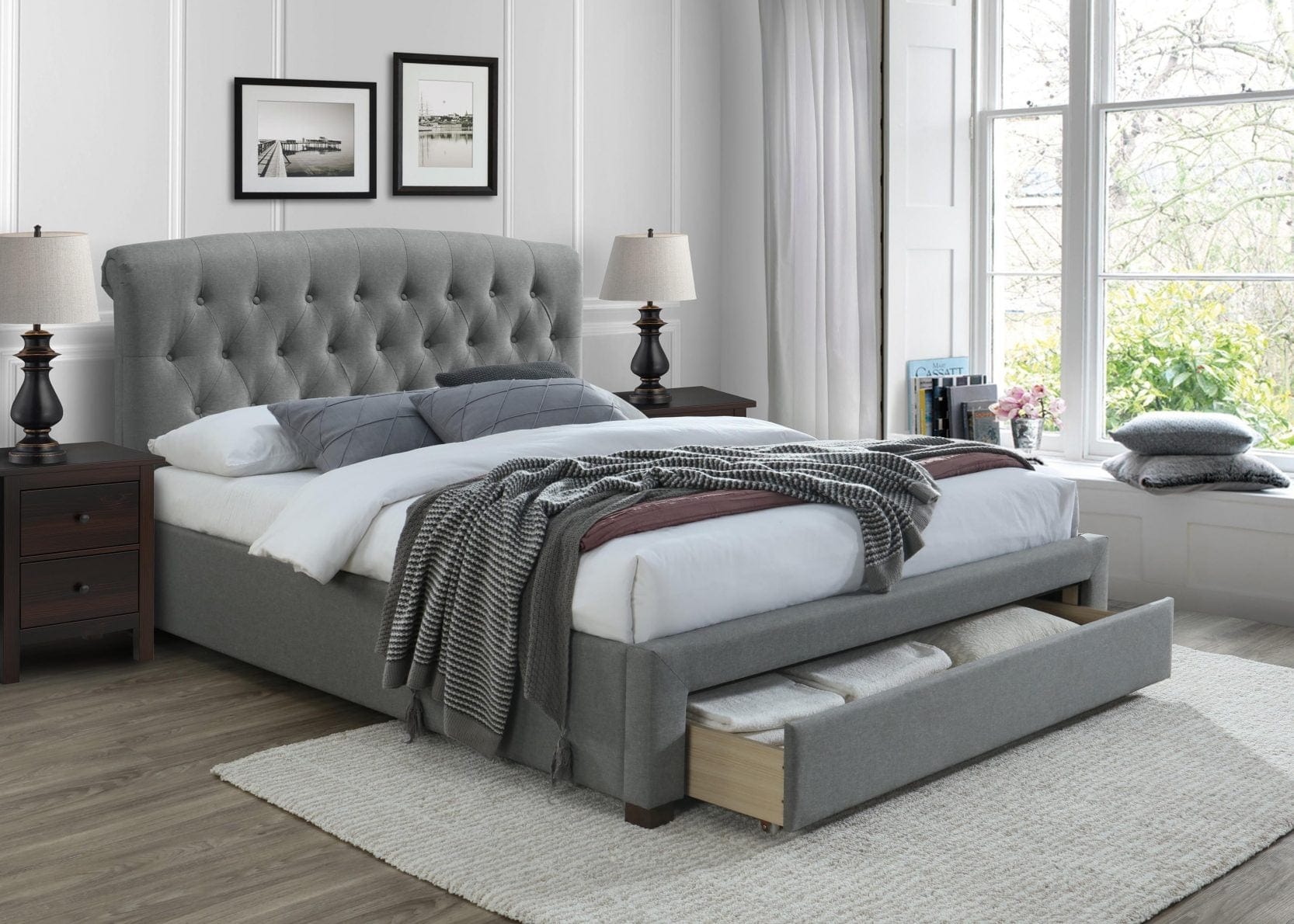 Letto imbottito con 1 cassetto Avantor Grigio (1)