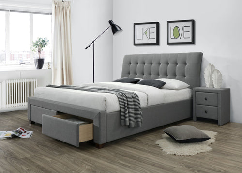 Letto imbottito con 2 cassetti Percival Grigio