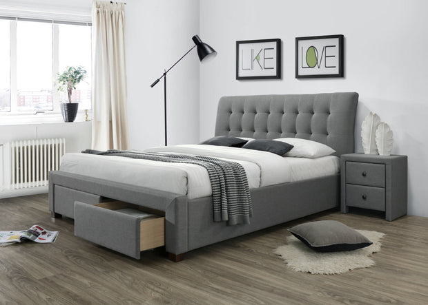 Letto imbottito con 2 cassetti Percival Grigio