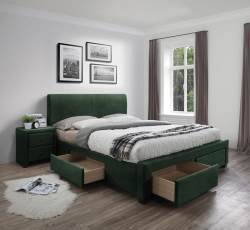 Letto imbottito con 4 cassetti Modenaris III Verde & HLMP-PAT-TAP-MODENA-DARK-GREEN