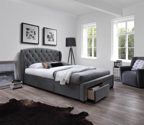 Letto imbottito con 4 cassetti Sabrinis Grigio & HLMP-PAT-4SERT-SABRINA-GREY