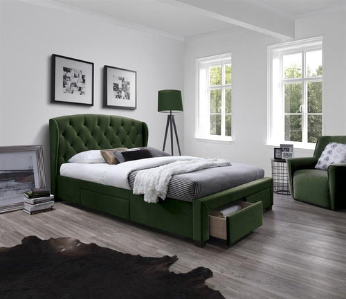 Letto imbottito con 4 cassetti Sabrinis Verde & HLMP-PAT-TAP-4SERT-SABRINA-DARK-GREEN