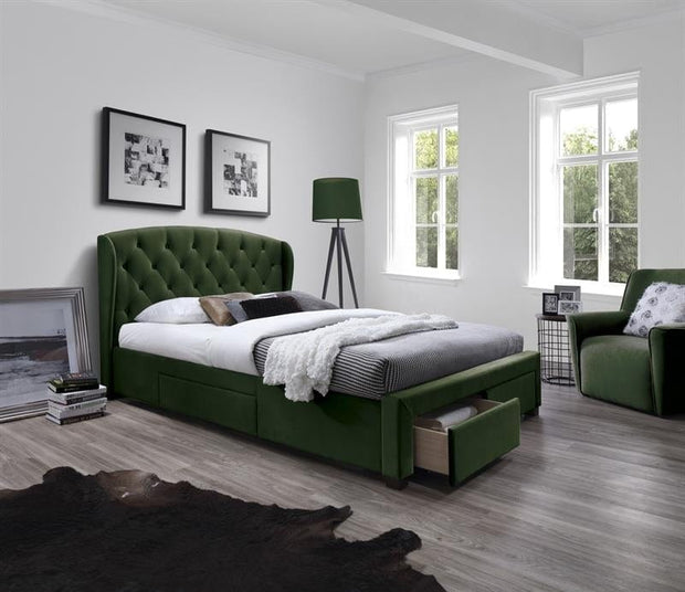 Letto imbottito con 4 cassetti Sabrinis Verde & HLMP-PAT-TAP-4SERT-SABRINA-DARK-GREEN