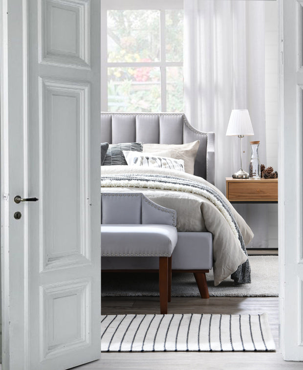 Letto imbottito con tessuto Windsor II Grigio Chiaro, 200x160 cm (2)