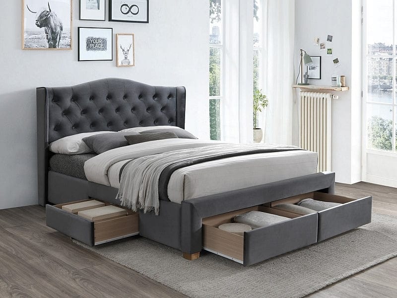 Letto in velluto Asante Grigio & SMP-PAT-ASPEN-II-VELVET-GRAY