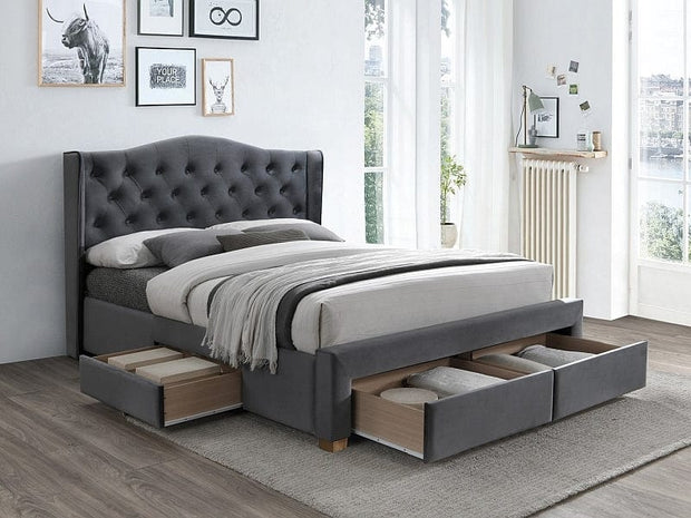 Letto in velluto Asante Grigio & SMP-PAT-ASPEN-II-VELVET-GRAY