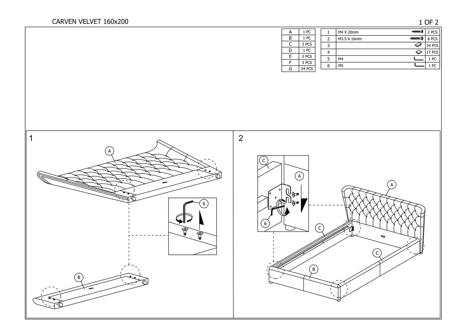 Letto in velluto Carrillo Grigio (1)