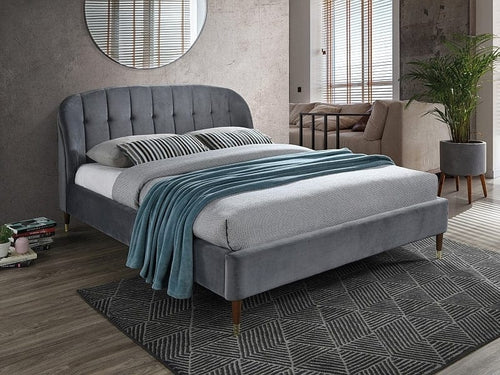 Letto in velluto Leslie Grigio