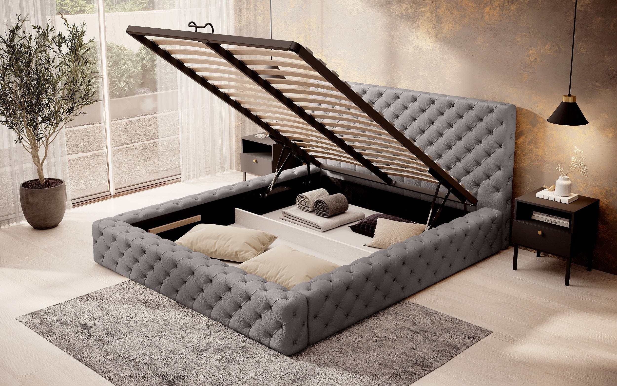 Letto matrimoniale con contenitore in ecopelle Principe Eco (1)