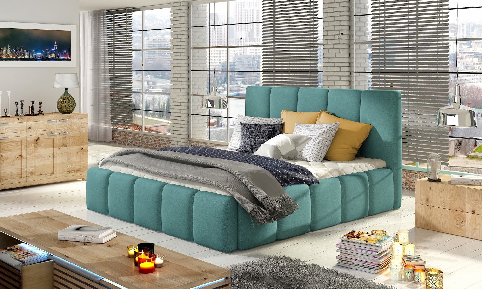 Letto matrimoniale con contenitore in tessuto Edvis Color & ELTMPL-BED-EDVIGE-BEG-SET2-COLOR