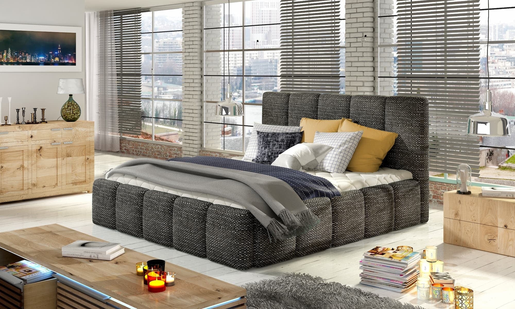 Letto matrimoniale con contenitore in tessuto Edvis Neutral & ELTMPL-BED-EDVIGE-BEG-SET2-NEUTRAL