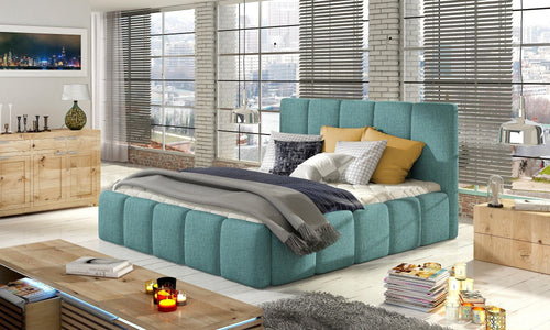 Letto matrimoniale con contenitore in tessuto Edvis Turchese