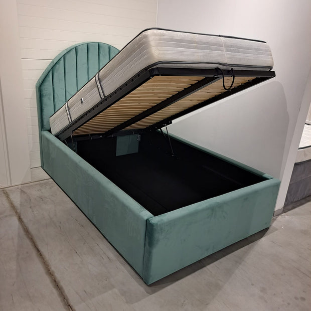 Letto matrimoniale con contenitore in tessuto Londi Round Verde (4)