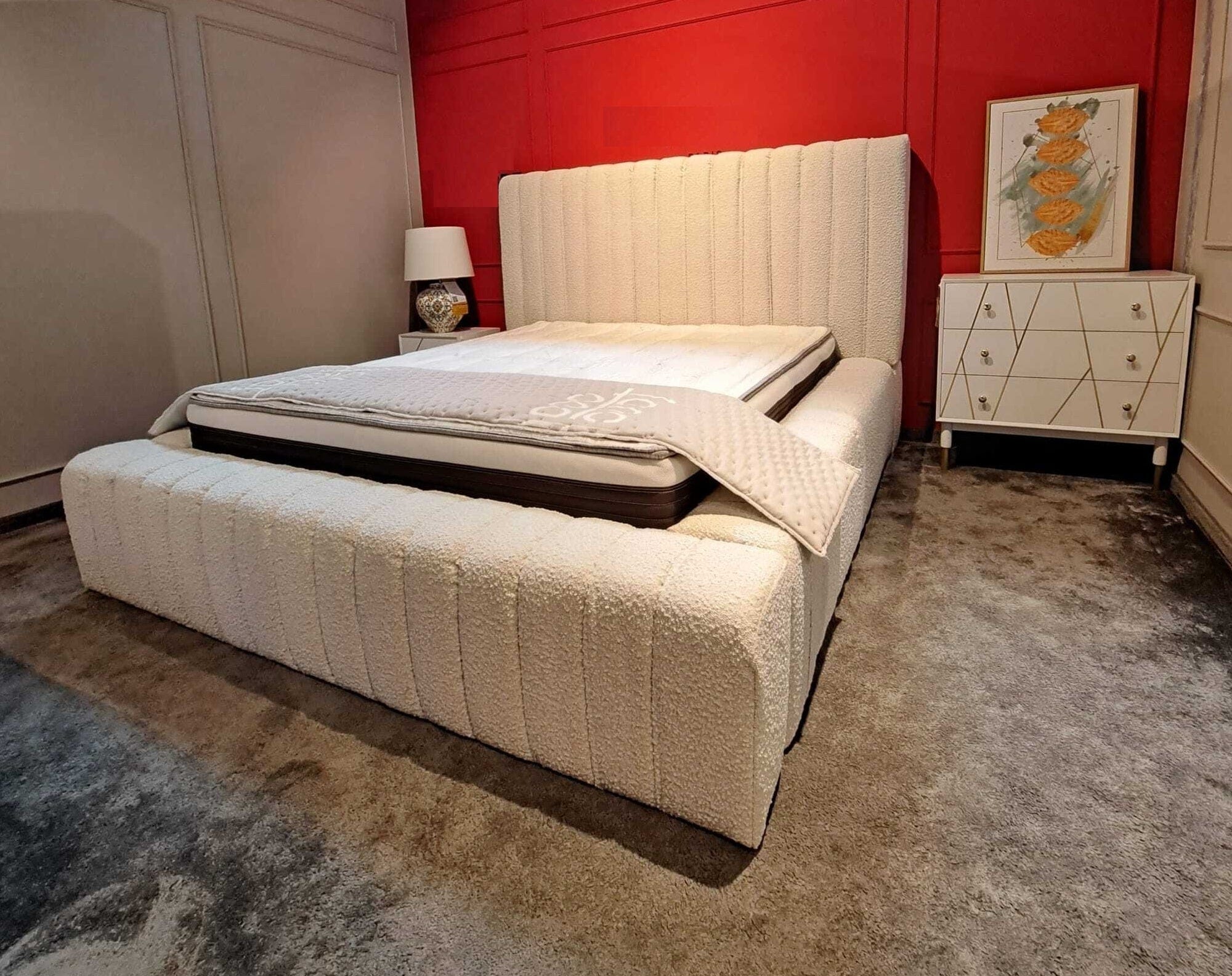 Letto matrimoniale con contenitore in tessuto Lugano Beige (1)