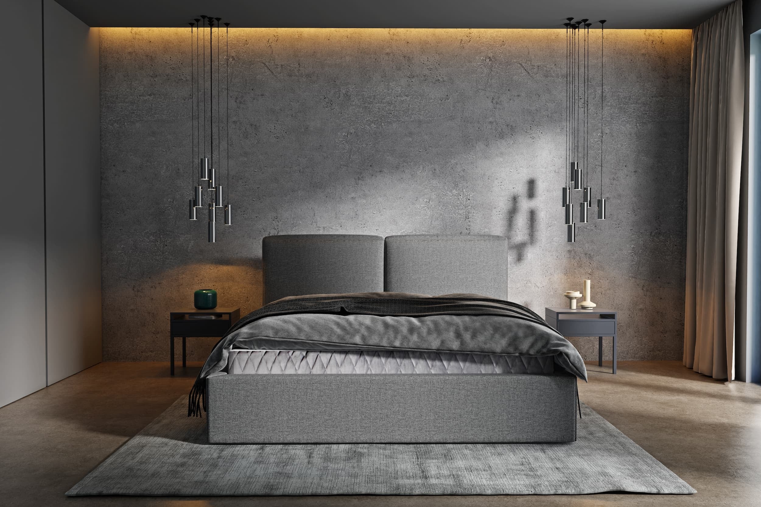 Letto matrimoniale con contenitore in tessuto Mia Grigio (1)