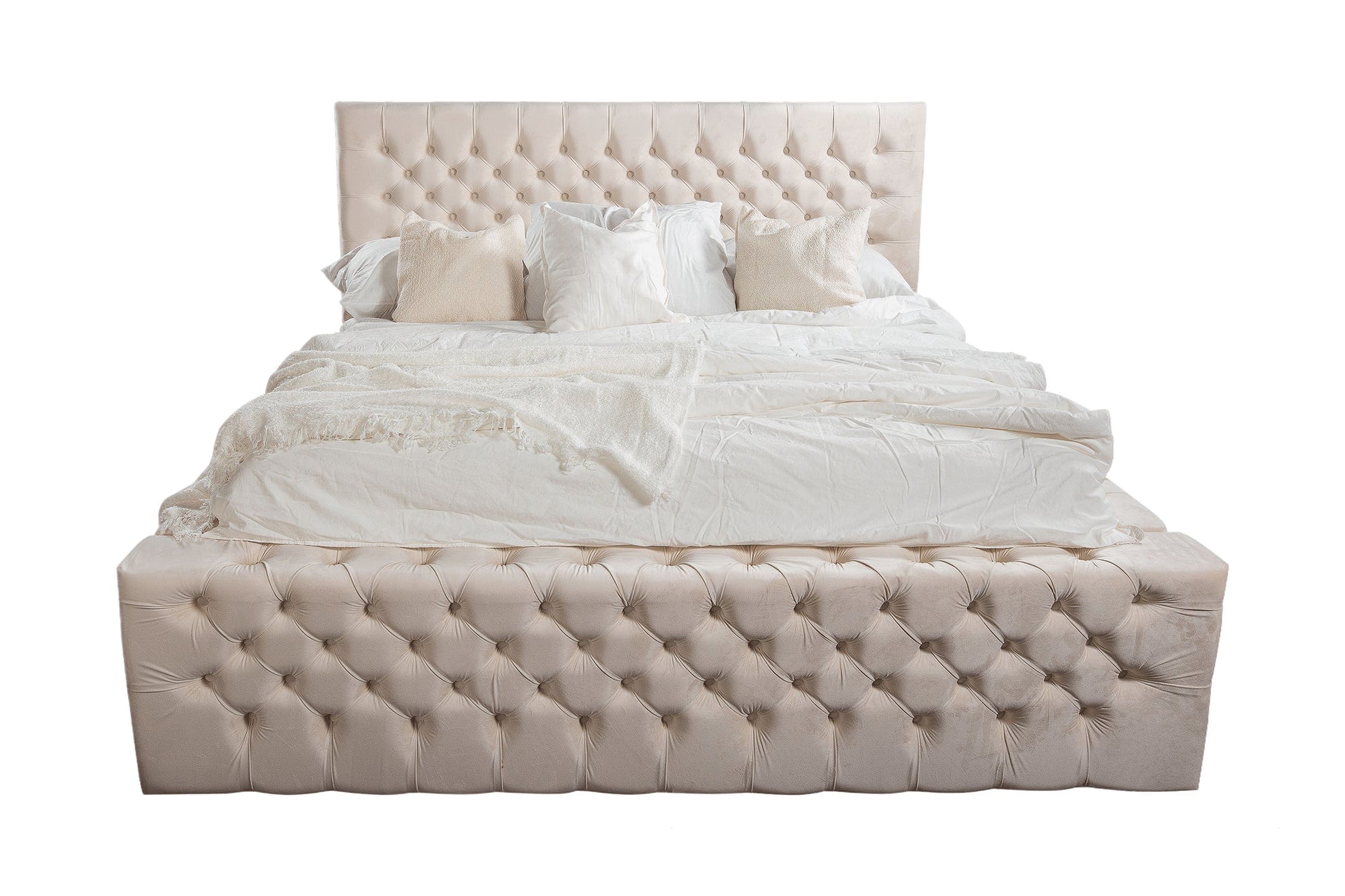 Letto matrimoniale con contenitore in velluto Chester Lux III Crema
