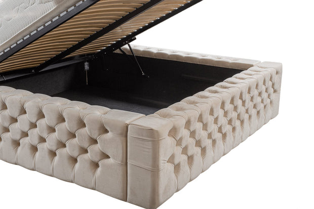 Letto matrimoniale con contenitore in velluto Chester Lux III Crema (2)