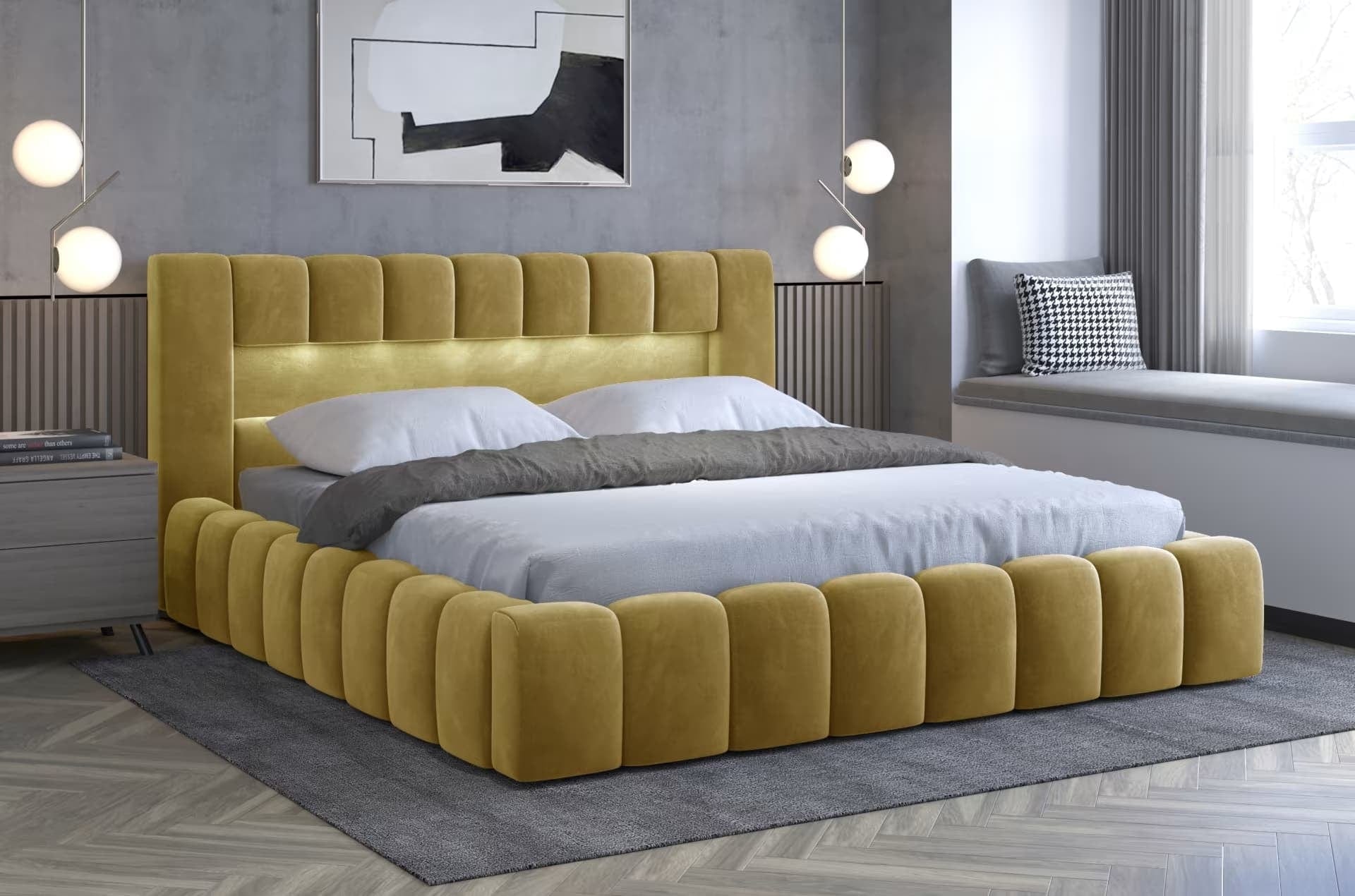 Letto matrimoniale con contenitore in velluto Lamiso Color