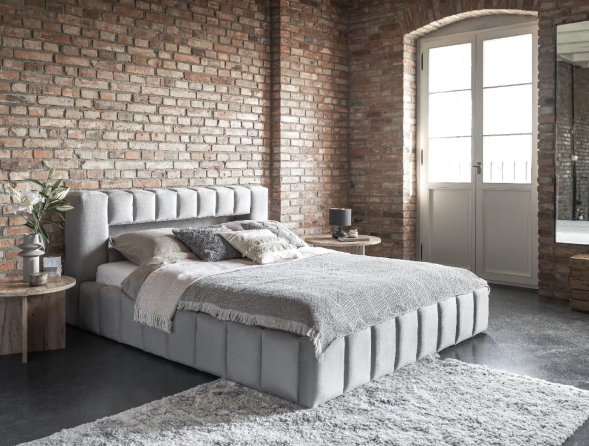 Letto matrimoniale con contenitore in velluto Lamiso Neutral (1)