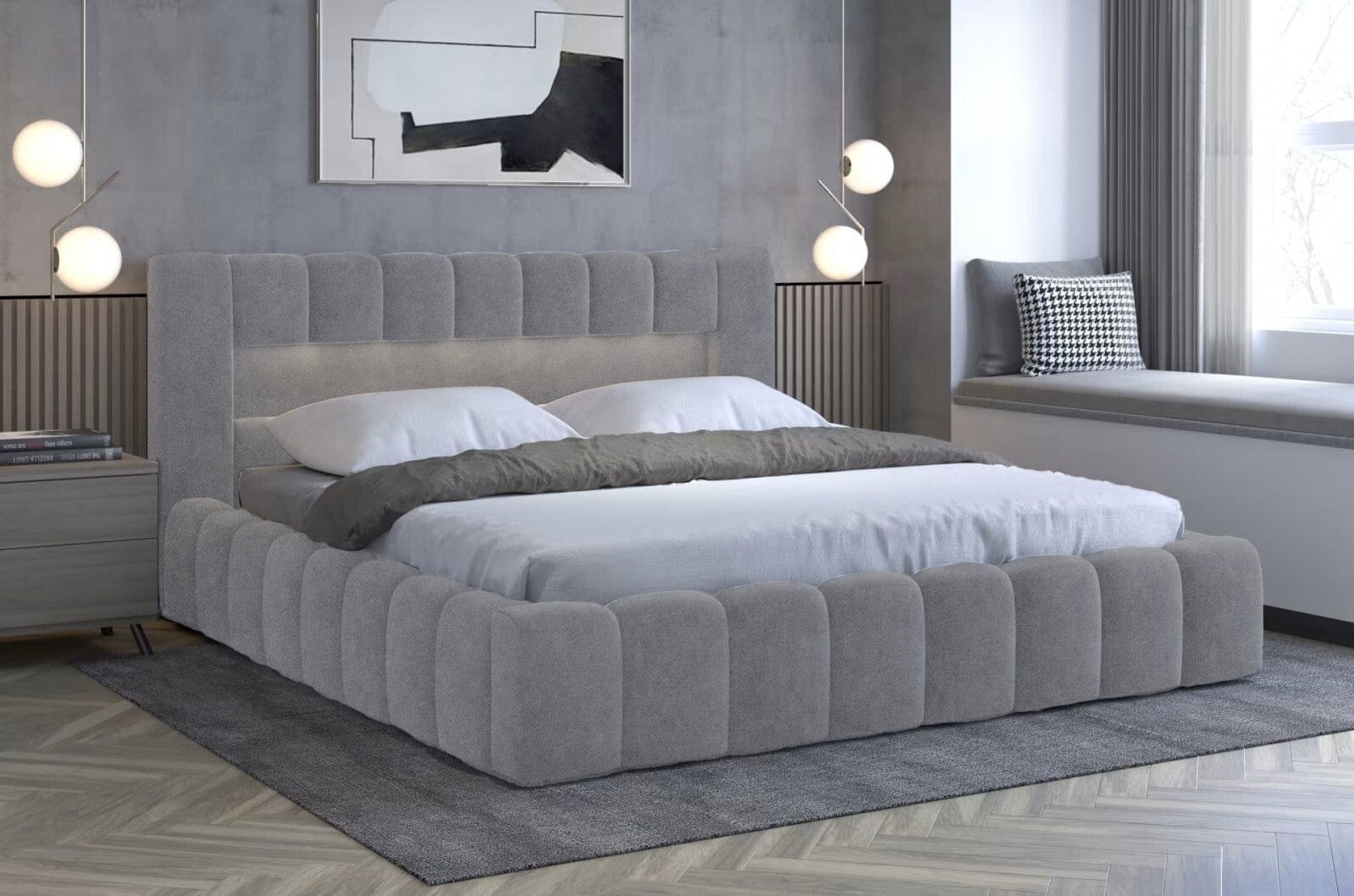 Letto matrimoniale con contenitore in velluto Lamiso Neutral (6)