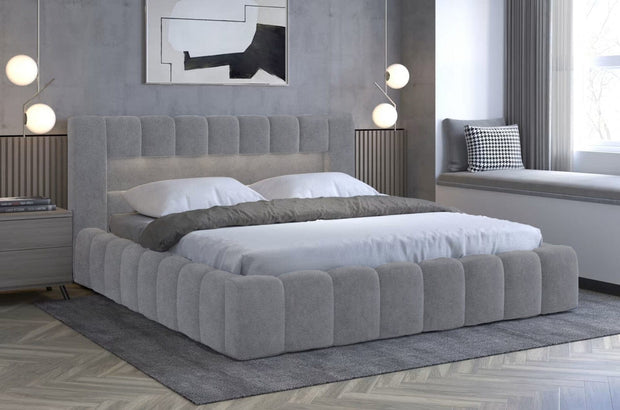 Letto matrimoniale con contenitore in velluto Lamiso Neutral (6)