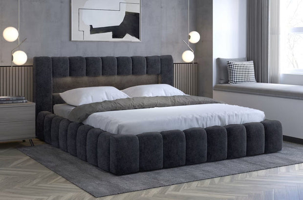 Letto matrimoniale con contenitore in velluto Lamiso Neutral (7)