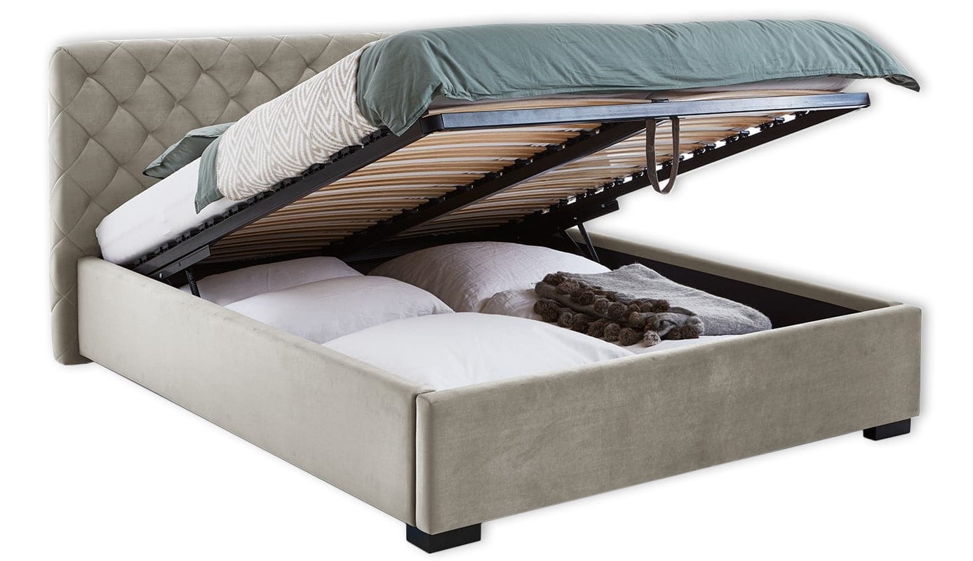 Letto matrimoniale con contenitore in velluto Lauria Crema (1)