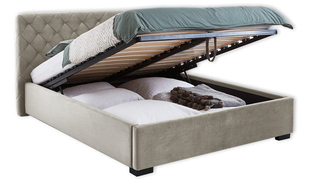 Letto matrimoniale con contenitore in velluto Lauria Crema (1)