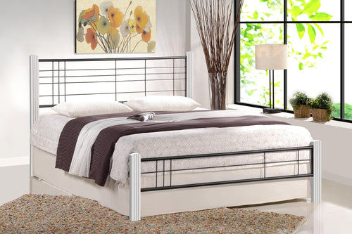 Letto matrimoniale in legno e ferro Vierannis Bianco e Nero