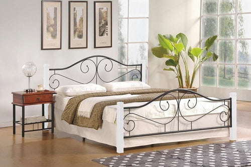 Letto matrimoniale in legno e ferro Violetani Bianco e Nero & HLMP-PAT-VIOLETTA-WHITE-BLACK
