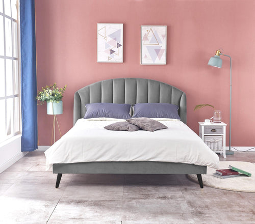 Letto matrimoniale in tessuto Yovanna Grigio (1)