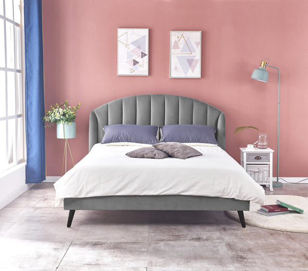 Letto matrimoniale in tessuto Yovanna Grigio (1)