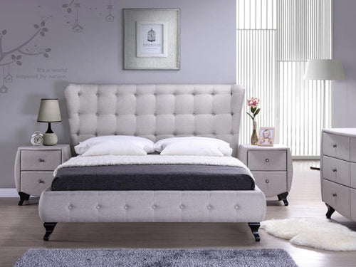 Letto matrimoniale in tessutto Abella Beige (1)