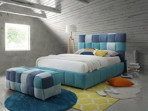 Letto matrimoniale in tessutto Santiago Blu & SMPBBT-6672-PAT-SANTIAGO