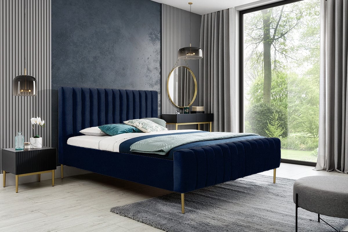 Letto matrimoniale in velluto Nicole Blu