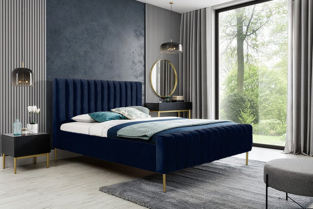 Letto matrimoniale in velluto Nicole Blu