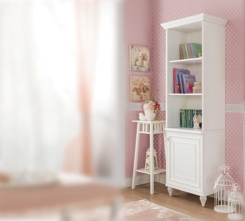 Libreria a 1 anta per bambini e ragazzi, Romantica Small White, L52xL42xH185 cm