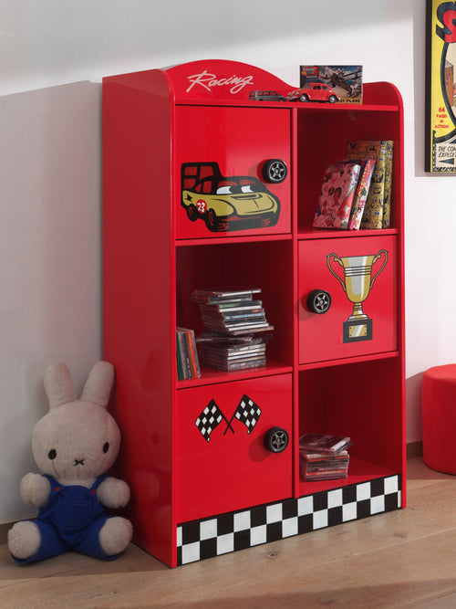 Libreria in MDF a 3 ante, per bambini Le Mans Red, l76xl42xh133,5 cm