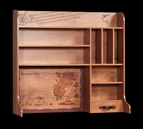 Libreria pensile per bambini, 1 cassetto, marrone pirata, l116xl37xh106 cm